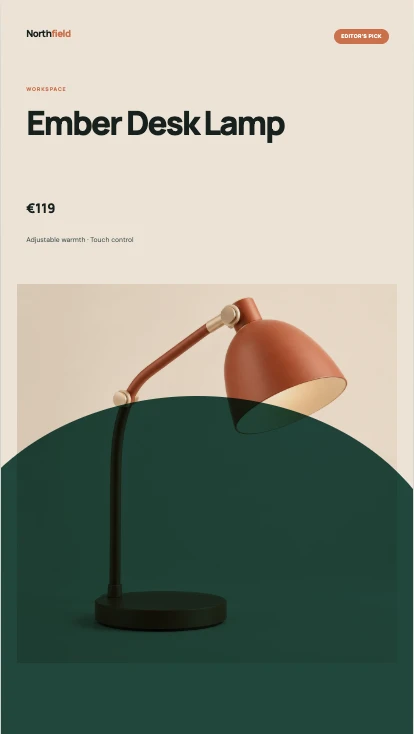 Vertical Story generated for a fictional desk lamp
